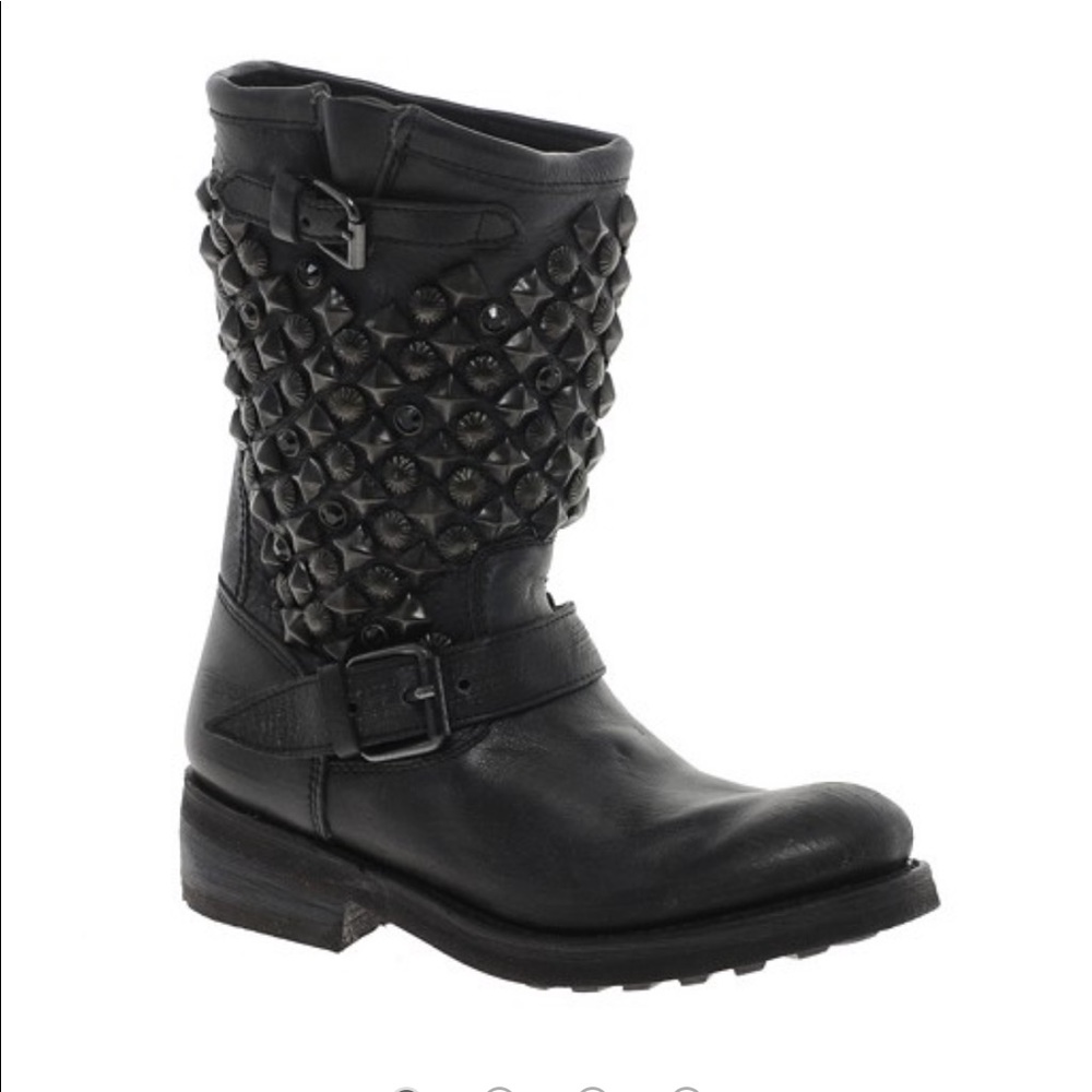 Ash Black Studded Mid-Calf Leather Boot